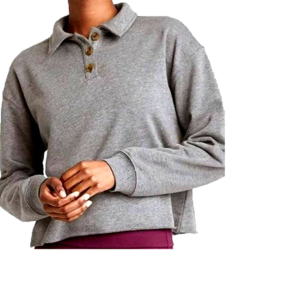 Wild Fable XS Women's LS Cropped Polo Shirt, Gray XS + Free Shipping
